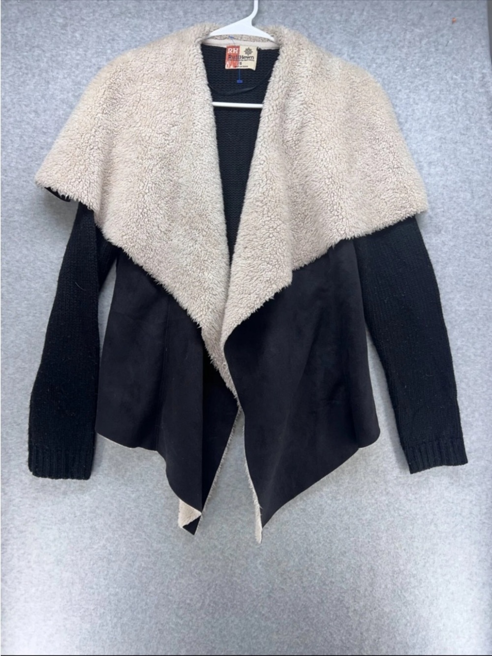 Ruff Hewn Black Cardigan with Cream Shawl Collar